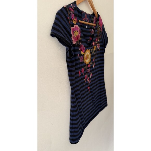 Johnny Was T-Shirt Womens Large Short Sleeve Striped Embroidered Tee Top - Picture 3 of 9